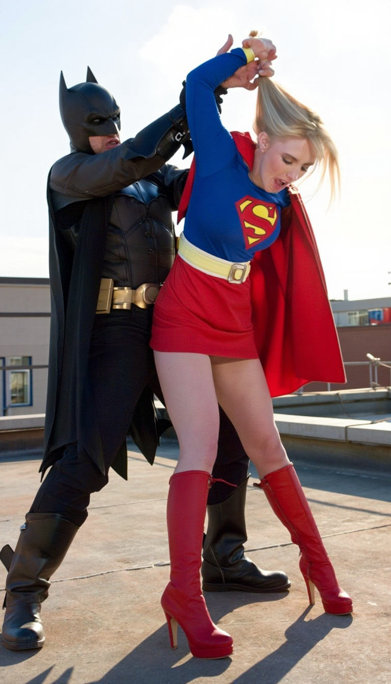Supergirl Od Tyłu Batman Ciągnięcie Włosów